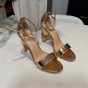 Gold Metallic Block Heel Sandals Ankle Strap Dressy Party Heels Size 8.5